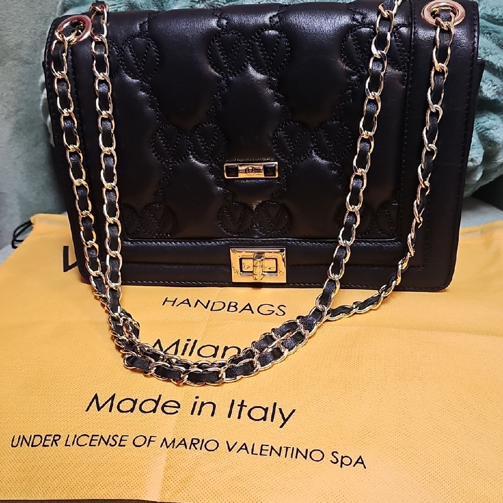 Valentino Black Heart Quilted Chain Shoulder Bag